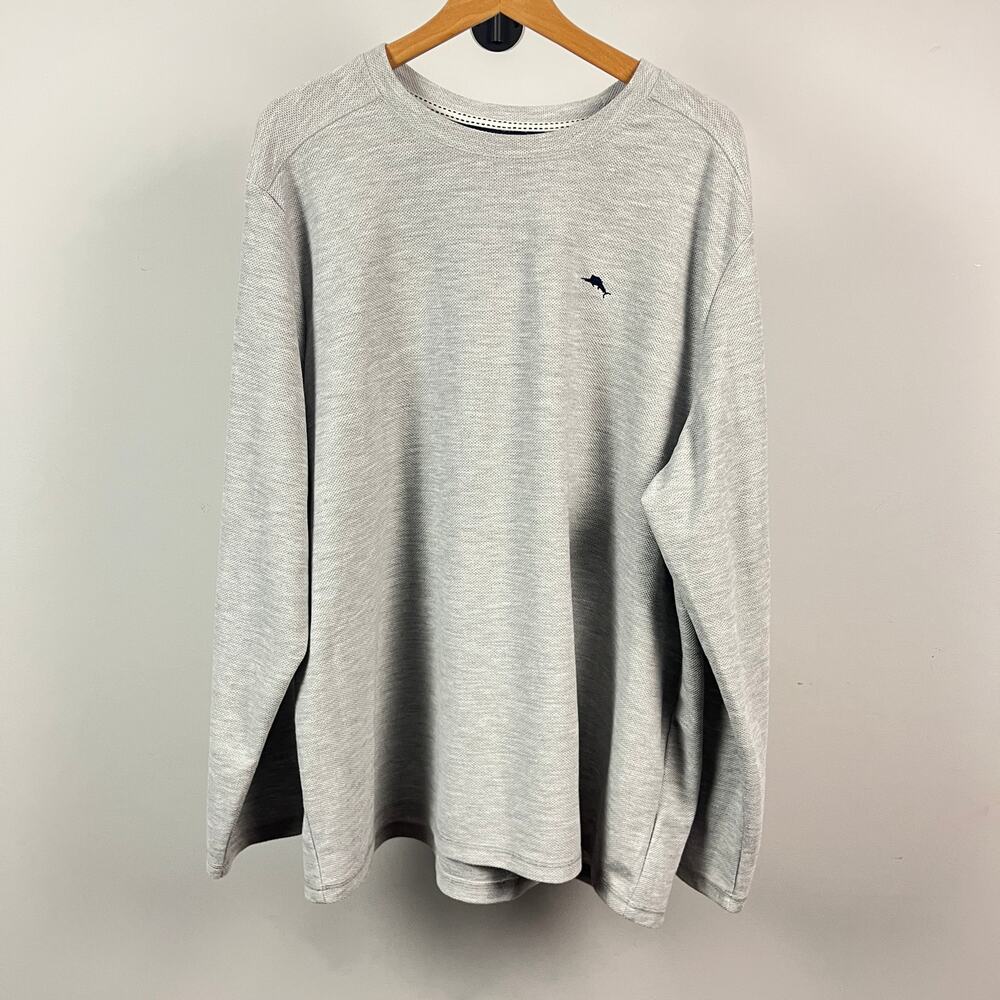 Tommy Bahama Waffle Knit Long Sleeve Thermal Pullover Lounge Gray Men's XXL - Picture 2 of 9